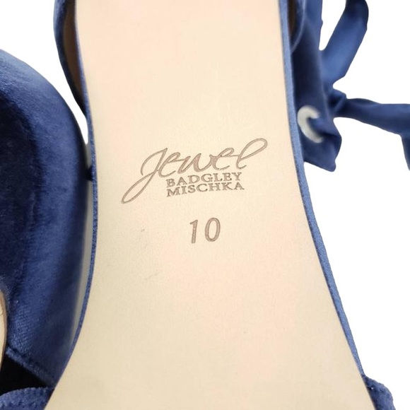 Badgley Mischka Sapphire Blue Velvet Lace Up Stilettos. 
Size 10. 
Pristine. - Picture 9 of 10